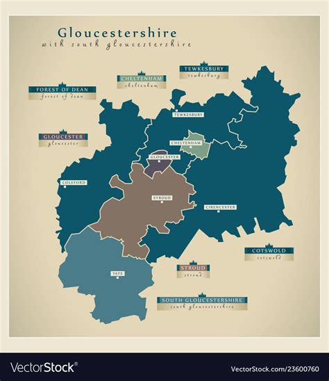 Modern Map - Gloucestershire county with South Gloucestershire details ...