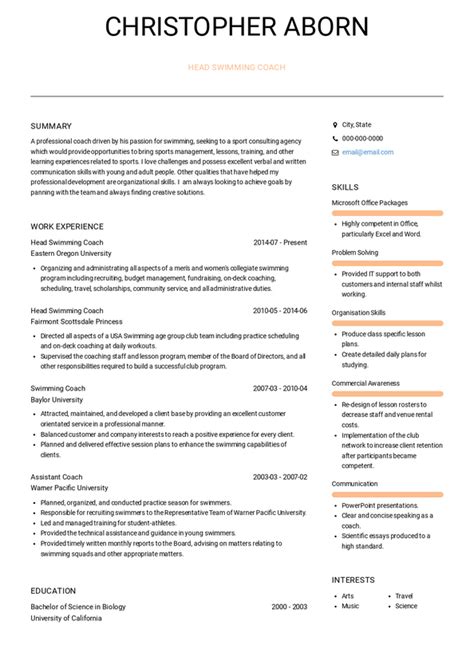 Head Coach Resume Samples and Templates | VisualCV