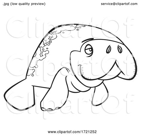 Cartoon Lineart Swimming Manatee by toonaday #1721252