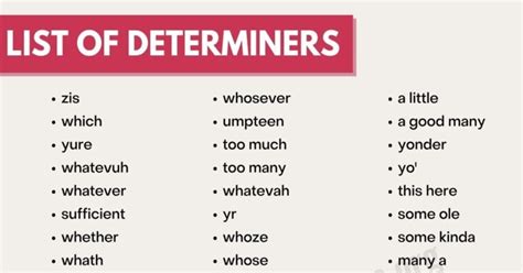 Extraordinary List of Determiners in English with ESL Infographic ...