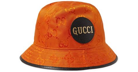 Gucci Logo-appliquéd Leather-trimmed Econyl Bucket Hat in Orange for Men - Lyst