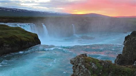 Colorful Summer Sunset On The Godafoss Waterfall On Skjalfandafljot River. Iceland, Europe. Full ...