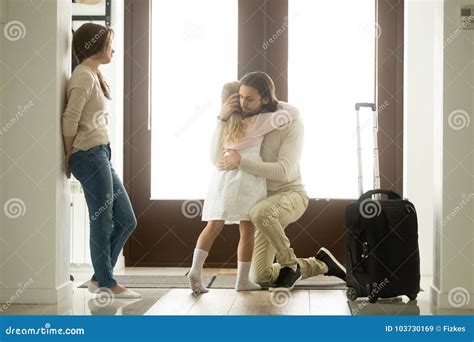 Sad Father Hugging Little Daughter before Leaving for Long Trip Stock Image - Image of life ...