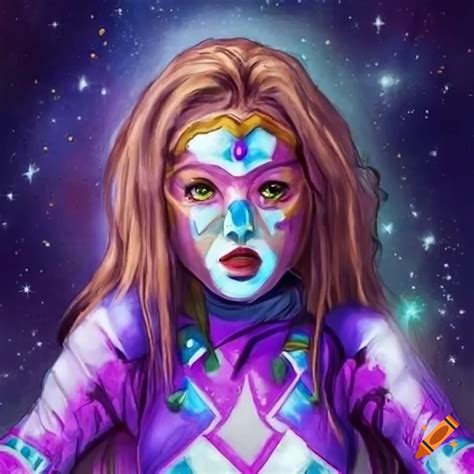 Realistic depiction of a female cosmic superhero on Craiyon
