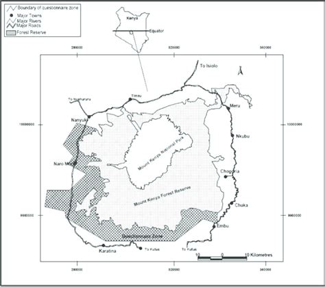 Map showing the location of Mount Kenya Forest Reserve in the study ...