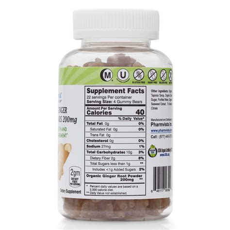 Organic Ginger Gummies 200mg - 90 count - Gelatin Free, Gluten Free ...