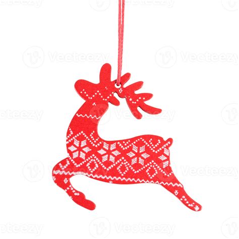 Red Christmas deer isolated on transparent background. Stock photo ...