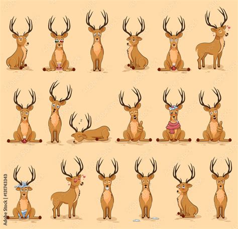 Illustrations isolated emoji character cartoon deer stickers emoticons with different emotions ...