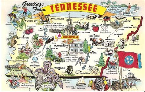 Tennessee Map. | Tennessee state map, Tennessee map, Vintage postcards travel