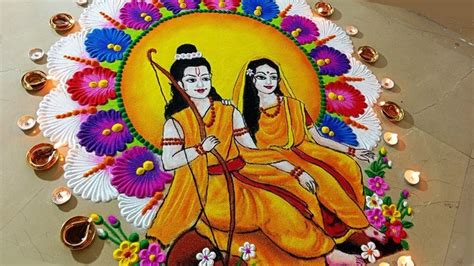 Diwali special Shri Ram Sita Rangoli step by step with voice ...