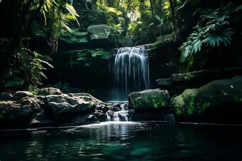 Premium AI Image | Photo of Tropical waterfalls in a jungle 4K Wallpaper