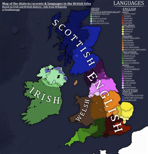 Language & Accent/Dialect Map of the British Isles [OC] : MapPorn Language Map, Irish English ...