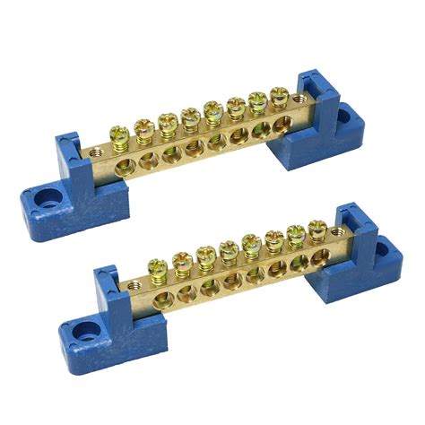 Buy RLECS 2pcs Terminal Bus Bar 8 Positions Terminal Block Brass Wire Screw Terminal Grounding ...