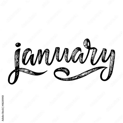 Handwritten names of months: January. Calligraphy words for calendars ...