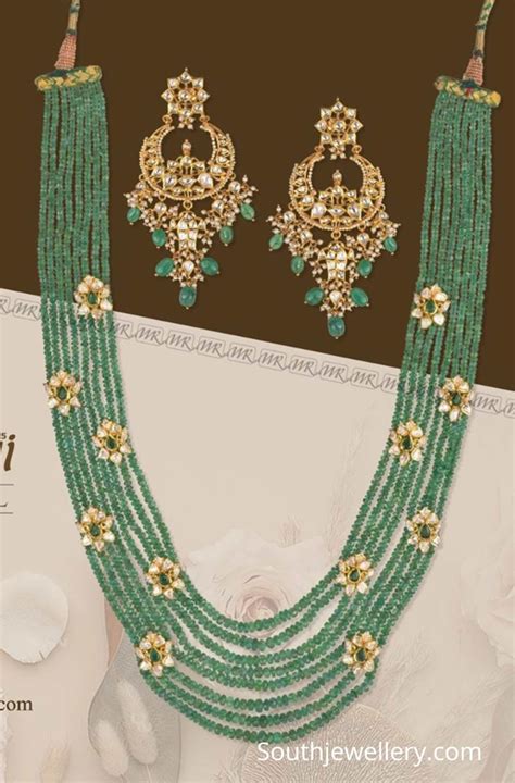 Emerald beads long necklace set - Indian Jewellery Designs