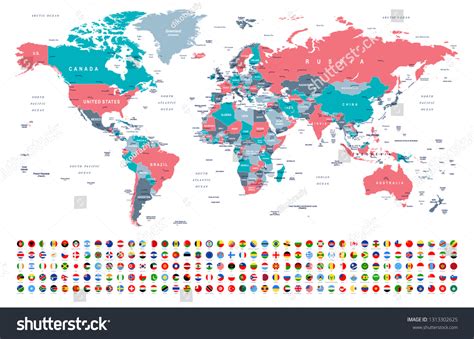 World Map Flags Borders Countries Cities Stock Vector (Royalty Free ...