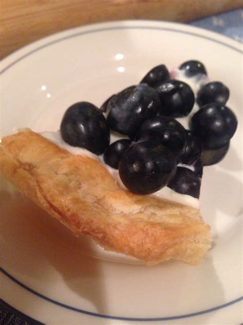 Blueberry tart-puff pastry Filling: cream cheese, Greek yogurt, and confection sugar Topped with ...