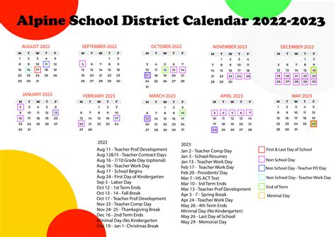 Alpine School District Calendar with Holidays 2022-2023