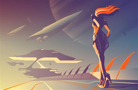 Retro SciFi Illustration in minimal style. ( Techniques : Pen Tool, Opacity Mask, Gradient Mesh ...