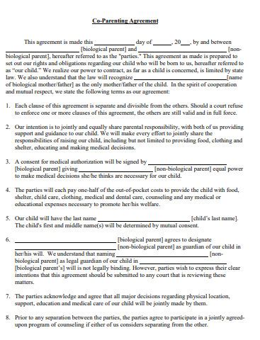 co parenting agreement template pdf fill online printable fillable - 4 ...