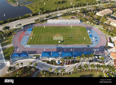 An aerial view of the track and field stadium at the Ansin Sports ...