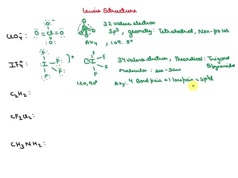 SOLVED: CI04 - IF4+ C2H2 CF2CI2 HBCNH2 Total valence electrons: VSEPR notation per central atom ...