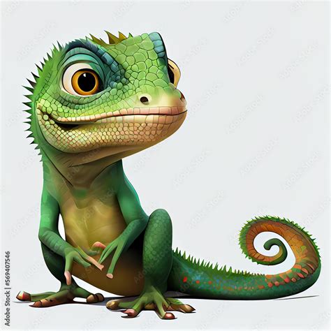 Cute cartoon lizard character. 3D animation on white background Stock ...