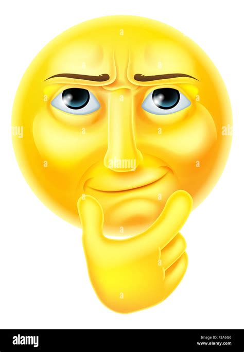 A thinking emoji emoticon smiley face character looking interested Stock Photo: 88120486 - Alamy