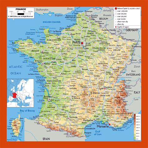 Physical map of France | Maps of France | Maps of Europe | GIF map ...