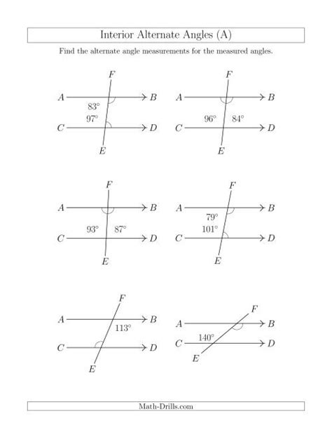 Interior Alternate Angle Relationships (A) Geometry Worksheet