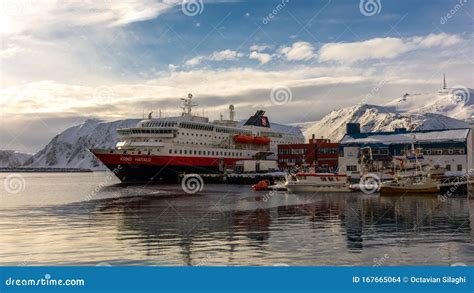 Cruise Ship in the Remote Town and Port of Honningsvag, Norway Towards ...