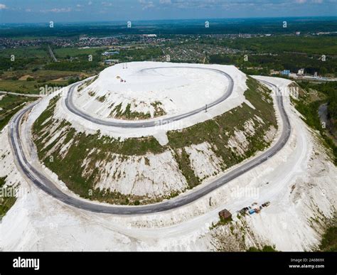 Aerial view of large White Mountain of industrial phosphogypsum wastes ...