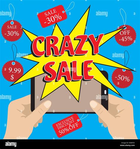 Mobile phone with crazy sale banner in the human hands. Vector Stock Vector Image & Art - Alamy