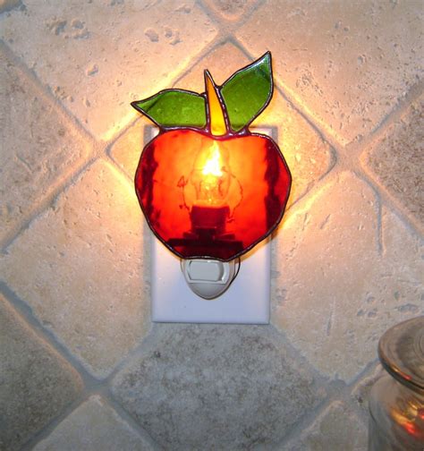 Apple Night Light in Scarlet Red English by StainedGlassJewels