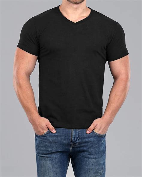 Men's Black V-Neck Fitted Plain T-Shirt | Muscle Fit Basics