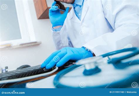 Medical Doctor Office Desk stock photo. Image of call - 211991748