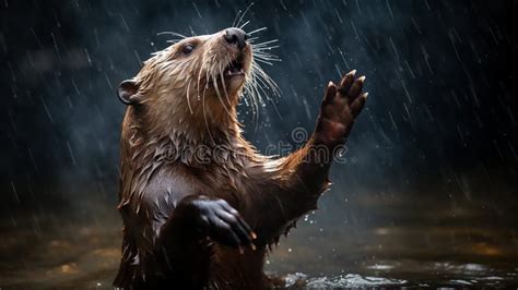 Exquisite Photograph of a Playful Otter Dancing in the Rain Stock ...