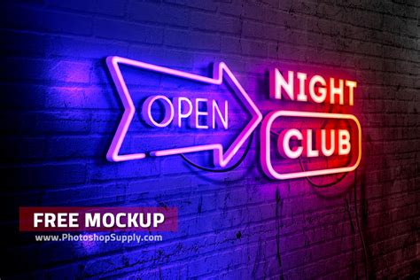 (FREE) Neon Sign Mockup - Photoshop Supply