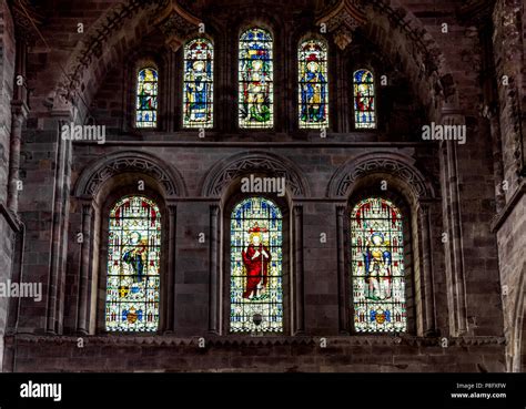 Stained glass West window, Interior of St. David's Cathedral Stock Photo - Alamy