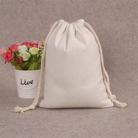 Fashionable Large Canvas Drawstring Bags , Handmade White Canvas Drawstring Bags