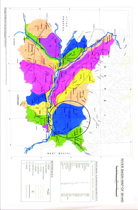 River basin map of Bihar, circle indicating the study area | Download ...