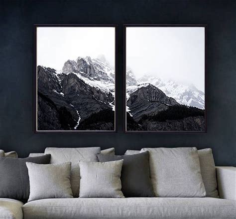 Set of 2 Black and White Mountain Prints Mountain Wall Art - Etsy