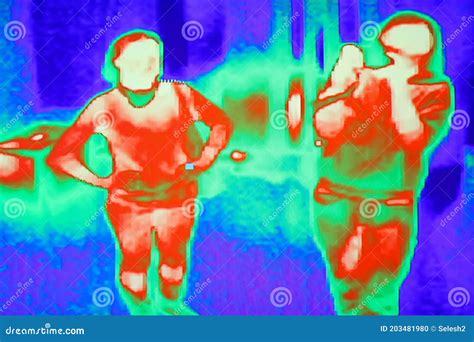 Thermal Scanner, Camera Detecting Infected People. Infrared Thermography Image Showing The Heat ...
