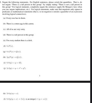 Answered: 2. Negate the following statements. For… | bartleby