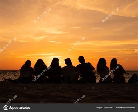 Group People Silhouette Sunset Beach Time Stock Photo by ©ooGleb 222312200