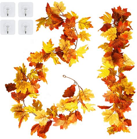 2 Pack Fall Garland Decor for Home Artificial Maple Leaf Hanging Fall Leaves Garland Autumn ...