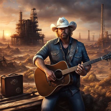 Toby Keith playing acoustic guitar, with oilfield in the background. - AI Generated Artwork ...