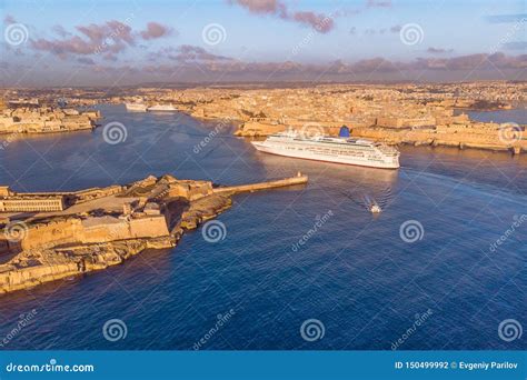 Cruise Ship Liner Port of Valletta, Malta Sunrise. Aerial View Photo Stock Photo - Image of ...