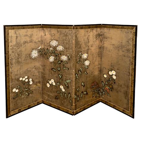 Japanese Edo Period 4-Panel Screen with Raised Flowers at 1stDibs | 4 panel japanese screen ...