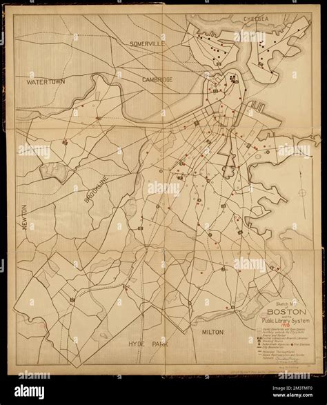 Sketch map of Boston and the Public Library system , Boston Public Library, Libraries ...